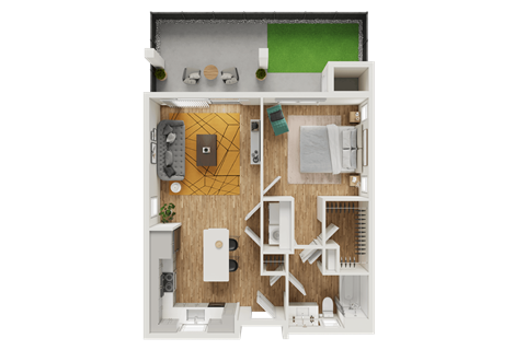 Floor plan for 1 bed, 1 bath, 709 sqft